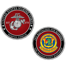 Load image into Gallery viewer, 2ndBn 4th Marines Unit Coin, Second Battalion Fourth Marines Unit Coin, 2nd Battalion 4th Marines Unit Coin, USMC 2/4 Unit Coin

