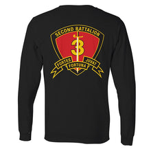 Load image into Gallery viewer, 2nd Bn 3rd Marines Long Sleeve T-Shirt, 2/3 unit long sleeve t-shirt, USMC 2nd Battalion 3rd Marines2nd Bn 3rd Marines Unit Logo Black Long Sleeve T-Shirt
