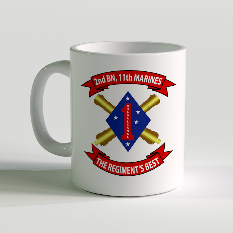 2/11 unit coffee mug, 2nd BN 11th Marines, The Regiment's Finest, USMC coffee mug