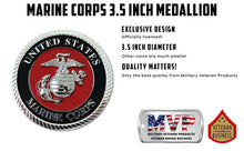 Load image into Gallery viewer, 3.5 Inches Marine Corps EGA Emblem Medallion Silver Black Red Infographic
