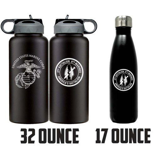 2nd Bn 8th Marines logo water bottle, 2dBn 8th Marines hydroflask, Second Battalion Eighth Marines USMC, Marine Corp gift ideas, USMC Gifts for women flask 