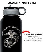 Load image into Gallery viewer, Silver Laser Engraved USMC Water Bottle
