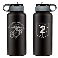 Load image into Gallery viewer, 2nd MSOB logo water bottle, 2nd Marine Special Operations Battalion hydroflask, 2nd MSOB USMC, Marine Corp gift ideas, USMC Gifts for women flask, big USMC water bottle, 32 ounce Marine Corp water bottle 
