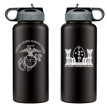 Load image into Gallery viewer, 2nd Combat Engineer Battalion USMC Unit Logo water bottle, 2d CEB USMC Unit Logo hydroflask, 2d CEB USMC, Marine Corp gift ideas, USMC Gifts for men or women 32 Oz
