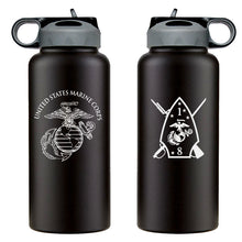 Load image into Gallery viewer, 1st Battalion 8th Marines USMC Unit logo water bottle, First Battalion Eighth Marines Unit Logo hydroflask, 1/8 USMC, Marine Corp gift ideas, USMC Gifts for women 32 Oz Water bottle
