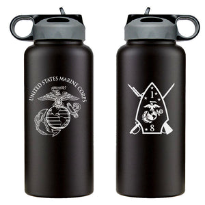 1st Battalion 8th Marines USMC Unit logo water bottle, First Battalion Eighth Marines Unit Logo hydroflask, 1/8 USMC, Marine Corp gift ideas, USMC Gifts for women 32 Oz Water bottle