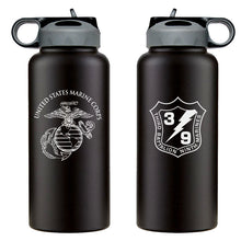 Load image into Gallery viewer, 3rd Battalion 9th Marines logo water bottle, 3rd Battalion 9th Marines hydroflask, 3d Battalion 9th Marines USMC, Marine Corp gift ideas, USMC Gifts for women flask, big USMC water bottle, 32 ounce Marine Corp water bottle 
