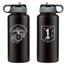 Load image into Gallery viewer, 1st MSOB logo water bottle, 1st Marine Special Operations Battalion hydroflask, 1st MSOB USMC, Marine Corp gift ideas, USMC Gifts for women flask, big USMC water bottle, 32 ounce Marine Corp water bottle 
