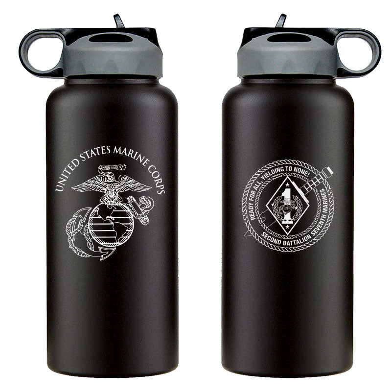 2nd Bn 7th Marines logo water bottle, 2dBn 7th Marines hydroflask, Second Battalion Seventh Marines USMC, Marine Corp gift ideas, USMC Gifts for women or men 32 Oz