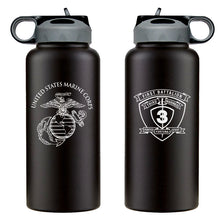 Load image into Gallery viewer, 1st Bn 3rd Marines logo water bottle, 1st Bn 3rd Marines hydroflask, 1st Battalion 3d Marines USMC, Marine Corp gift ideas, USMC Gifts for women flask, big USMC water bottle, 32 ounce Marine Corp water bottle 
