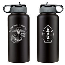 Load image into Gallery viewer, 2nd Marine Division USMC Unit Logo water bottle, 2d MARDIV USMC Unit Logo hydroflask, 2d MARDIV USMC, Marine Corp gift ideas, USMC Gifts for men or women flask 32 Oz
