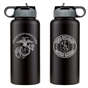 Third Battalion Second Marines Unit Logo water bottle, 3d Bn 2nd Marines hydroflask, 3/2 Marines, USMC, Marine Corp gift ideas, USMC Gifts for men or women 32 Oz