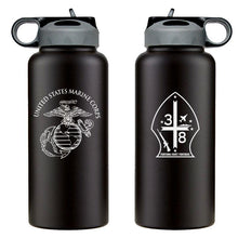 Load image into Gallery viewer, 3rd Battalion 8th Marines logo water bottle, 3rd Battalion 8th Marines hydroflask, 3d Battalion 8th Marines USMC, Marine Corp gift ideas, USMC Gifts for women flask, big USMC water bottle, 32 ounce Marine Corp water bottle 
