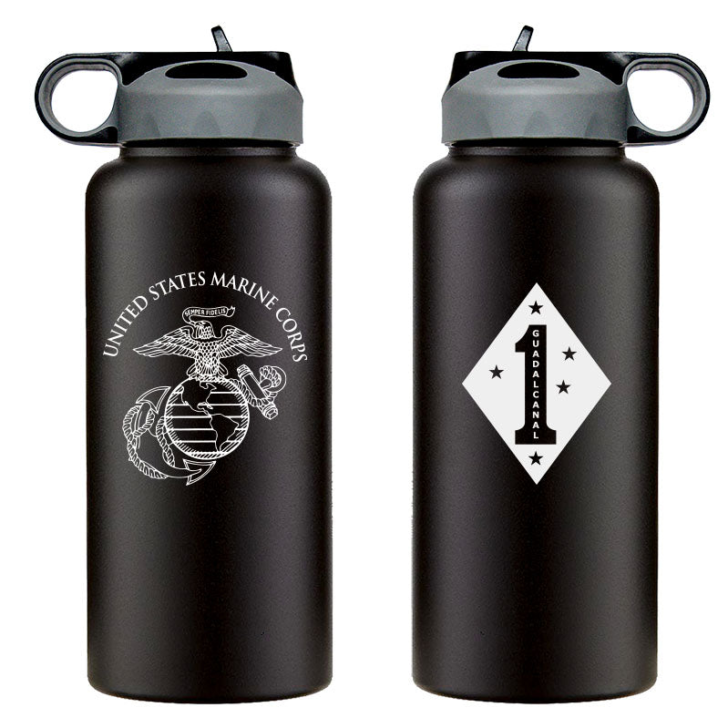 1st Marine Division USMC Unit logo water bottle, First Marine Division Unit Logo hydroflask, 1st MARDIV USMC Unit, Marine Corps gift ideas, USMC Gifts for women 32 oz Water bottle