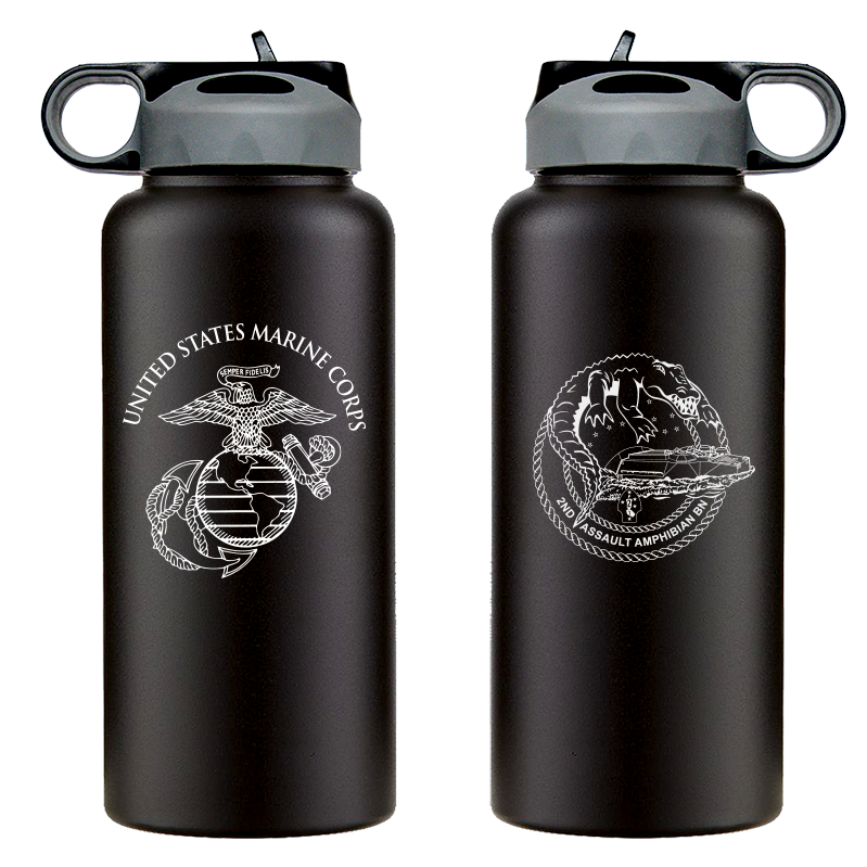 2nd Assault Amphibian Battalion Unit Logo water bottle, 2d AABN USMC Unit Logo hydroflask, 2d AABN USMC, Marine Corp gift ideas, USMC Gifts for men or women flask 32 oz