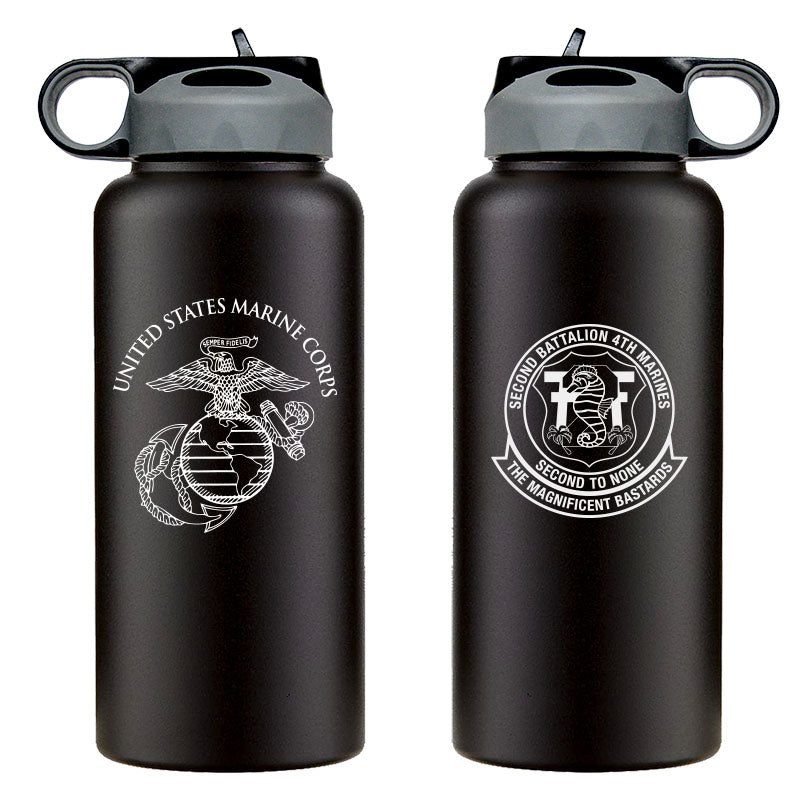 2nd Bn 4th Marines logo water bottle, 2dBn 4th Marines hydroflask, Second Battalion Fourth Marines USMC, Marine Corp gift ideas, USMC Gifts for women flask 32 Oz