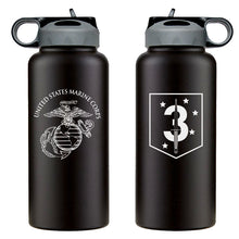 Load image into Gallery viewer, 3rd MSOB logo water bottle, 3rd Marine Special Operations Battalion hydroflask, 3rd MSOB USMC, Marine Corp gift ideas, USMC Gifts for women flask, big USMC water bottle, 32 ounce Marine Corp water bottle 
