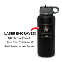 Load image into Gallery viewer, Black 32 oz Laser Engraved Square US Army Logo Water Bottle
