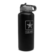 Load image into Gallery viewer, Black 32 oz Square US Army Logo Water Bottle
