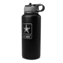 Load image into Gallery viewer, Black 32 oz Square US Army Logo Water Bottle
