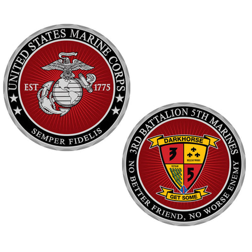USMC 3/5 Unit Coin, Third Battalion Fifth Marines Unit Coin, 3rd Battalion 5th Marines Unit Coin, 3rdBn 5th Marines