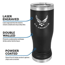 Load image into Gallery viewer, US Air Force 20 oz Black Double Wall Vacuum Insulated Stainless Steel Air Force Tumbler Travel Mug
