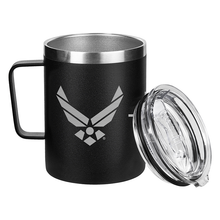 Load image into Gallery viewer, 12 Oz Air Force Black Double Wall Vacuum Insulated Stainless Steel US Air Force Coffee Tumbler Travel Mug-Leakproof Lid
