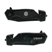 Load image into Gallery viewer, USAF Black Stealth Stainless Steel Folding Tactical Knife
