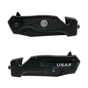 USAF Black Stealth Stainless Steel Folding Tactical Knife