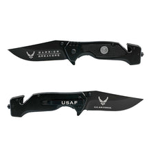 Load image into Gallery viewer, USAF Black Stealth Stainless Steel Folding Tactical Knife
