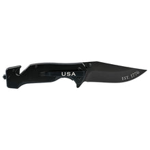 Load image into Gallery viewer, Black Stainless Steel American Flag Patriotic Tactical Knife Glass Breaker Seatbelt Cutter
