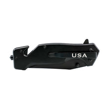 Load image into Gallery viewer, Black Stainless Steel American Flag Patriotic Tactical Knife Glass Breaker Seatbelt Cutter

