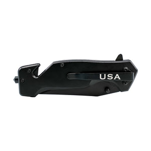 Black Stainless Steel American Flag Patriotic Tactical Knife Glass Breaker Seatbelt Cutter