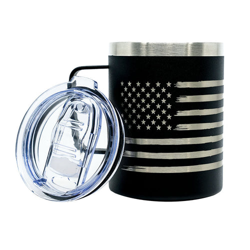 12OZ American Flag Double Wall Travel Coffee Tumbler-Patriotic Mug with Lid-Stainless Steel Insulated Coffee Mug with Handle