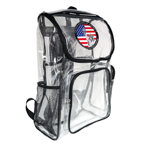 American Flag Clear Backpack PVC Heavy Duty Transparent Backpack