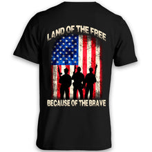 Load image into Gallery viewer, Land of the Free because of the Brave black t-shirt
