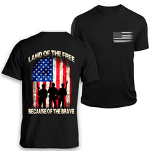 Load image into Gallery viewer, Land of the Free because of the Brave black t-shirt
