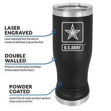 Load image into Gallery viewer, US Army 20 oz Black Double Wall Vacuum Insulated Stainless Steel Army Tumbler Travel Mug
