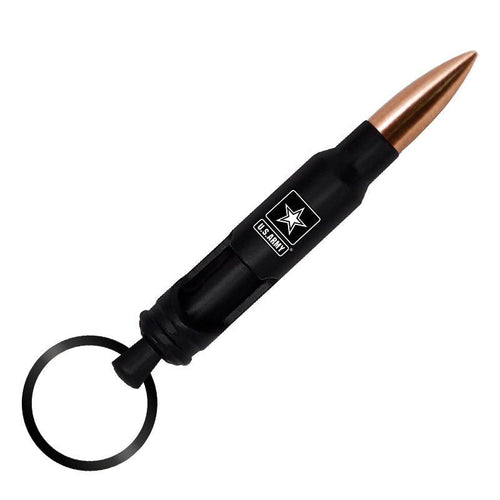 US Army 5.56 Bullet Cartridge Replica Bottle Opener Keychain Back Side Army Logo