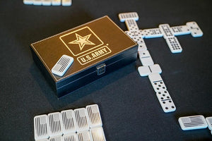 US Army Double Nine Dominoes Black Leather Box
