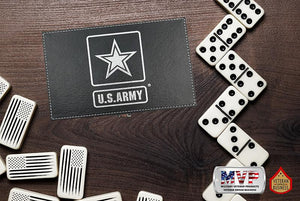US Army Double Nine Dominoes Black Leather Box