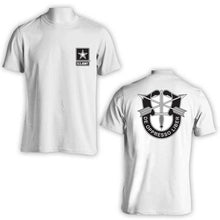 Load image into Gallery viewer, US Army Special Forces, US Army Special Forces Command, 1st Special Forces Command, US Army White T-Shirt, US Army Apparel, De Oppresso Liber
