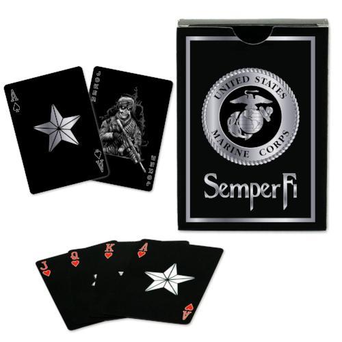 USMC Black & Silver Foil Metallic Marine Corps Playing Cards