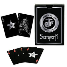 Load image into Gallery viewer, USMC Black &amp; Silver Foil Metallic Marine Corps Playing Cards
