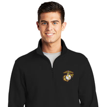 Load image into Gallery viewer, Embroidered 3.5 inch EGA Patch Marine Corps Quarter Zip Sweatshirt-MADE IN USA
