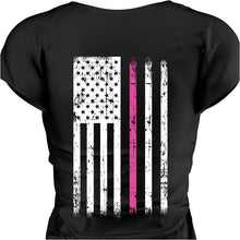 Load image into Gallery viewer, Ladies&#39; American Flag Cancer Awareness Shirt for Women Support Cancer Research
