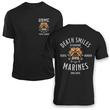 Load image into Gallery viewer, death smiles marines smile back usmc gift marine corp gift ideas black
