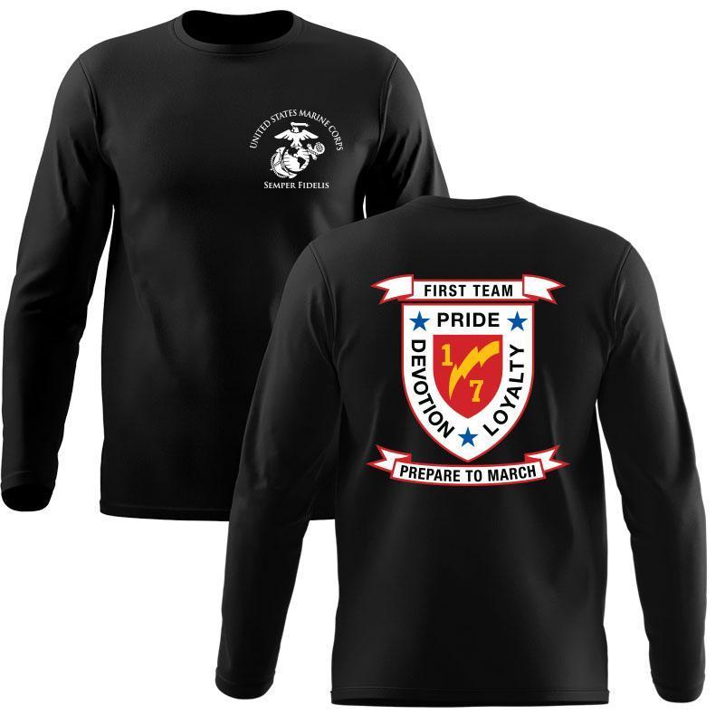 1st Battalion 7th Marines Long Sleeve T-Shirt, 1/7 Marines Long Sleeve T-Shirt, USMC 1/7 unit t-shirt