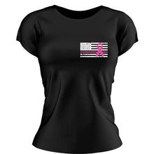 Load image into Gallery viewer, Ladies&#39; American Flag Cancer Awareness Shirt for Women Support Cancer Research
