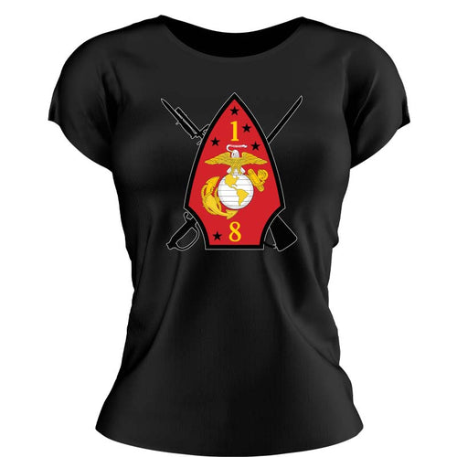 1stBn 8th Marines women's shirt, 1stBn 8th Marines ladies apparel  logo 1/8 usmc logo